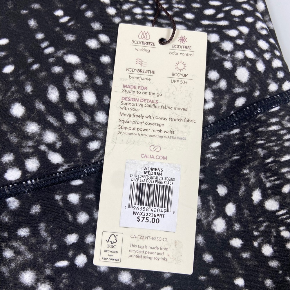 Calia Womens Medium Black Dotted 7/8 Leggings NEW Core Essential High Rise Yoga - Picture 2 of 10